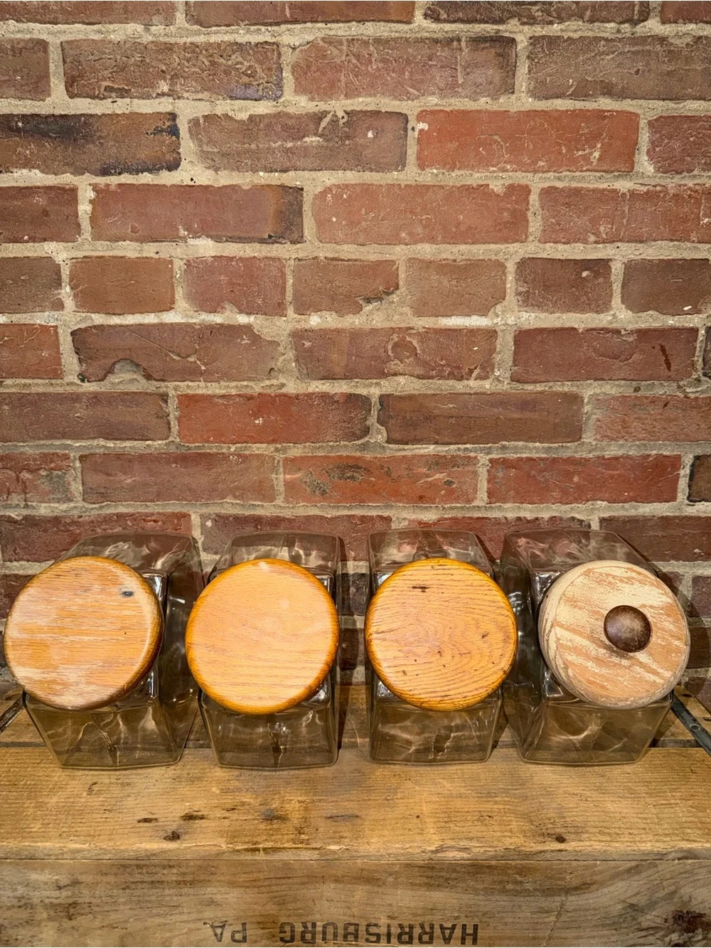 Set of 4 Kitchen Glass Storage Jars with Wood Lids Seal Baking Ingredients
